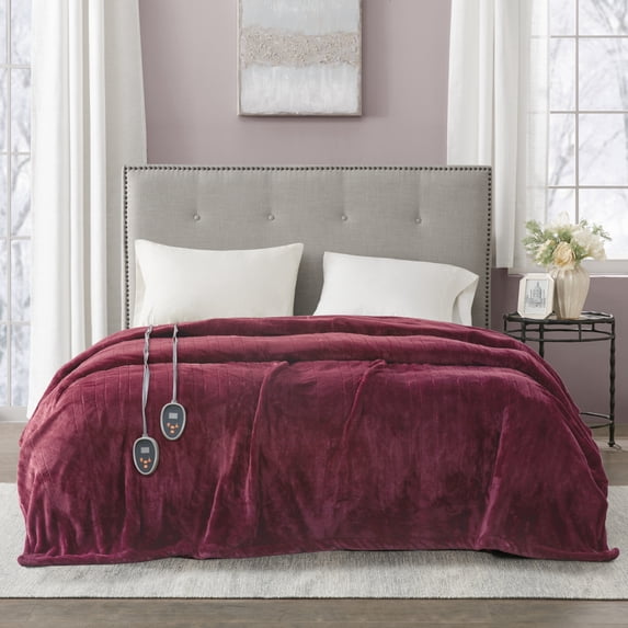 Beautyrest Elect Electric Blanket with Two 20 Heat Level Setting Controllers, Queen, Red