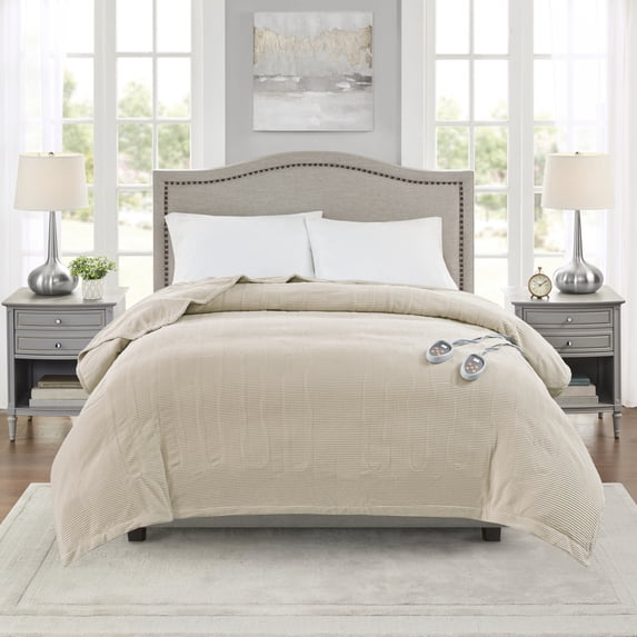 Beautyrest Electric Micro Fleece Heated Solid Blanket, Full, Beige