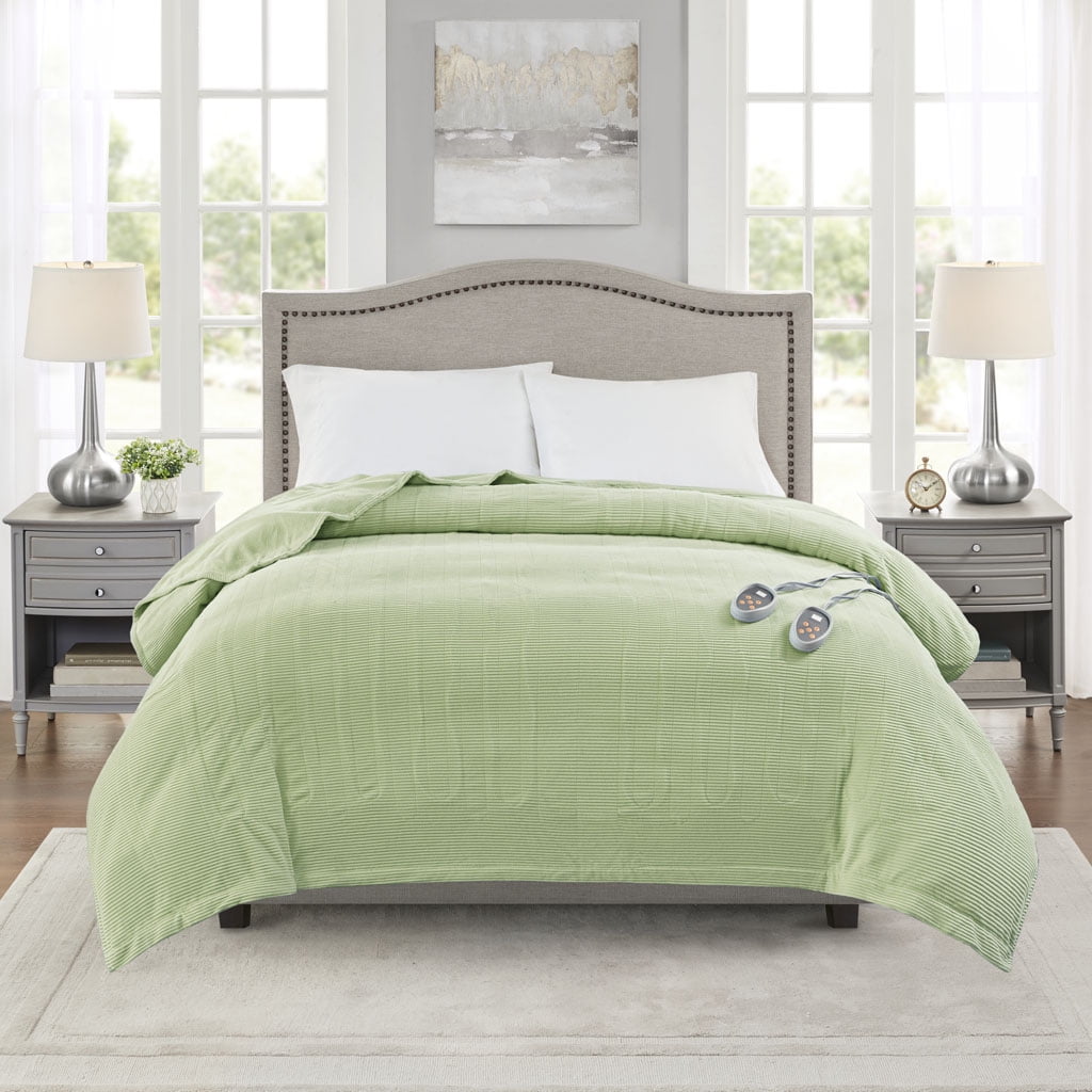 Beautyrest Electric Micro Fleece Heated Solid Blanket, King, Green