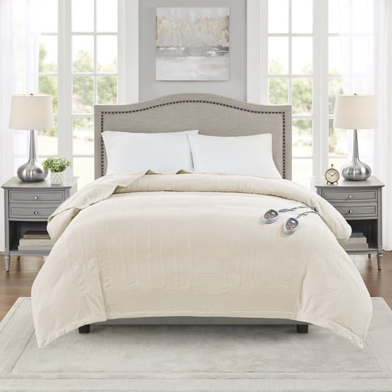 Beautyrest Electric Micro Fleece Heated Solid Blanket, Queen,Ivory