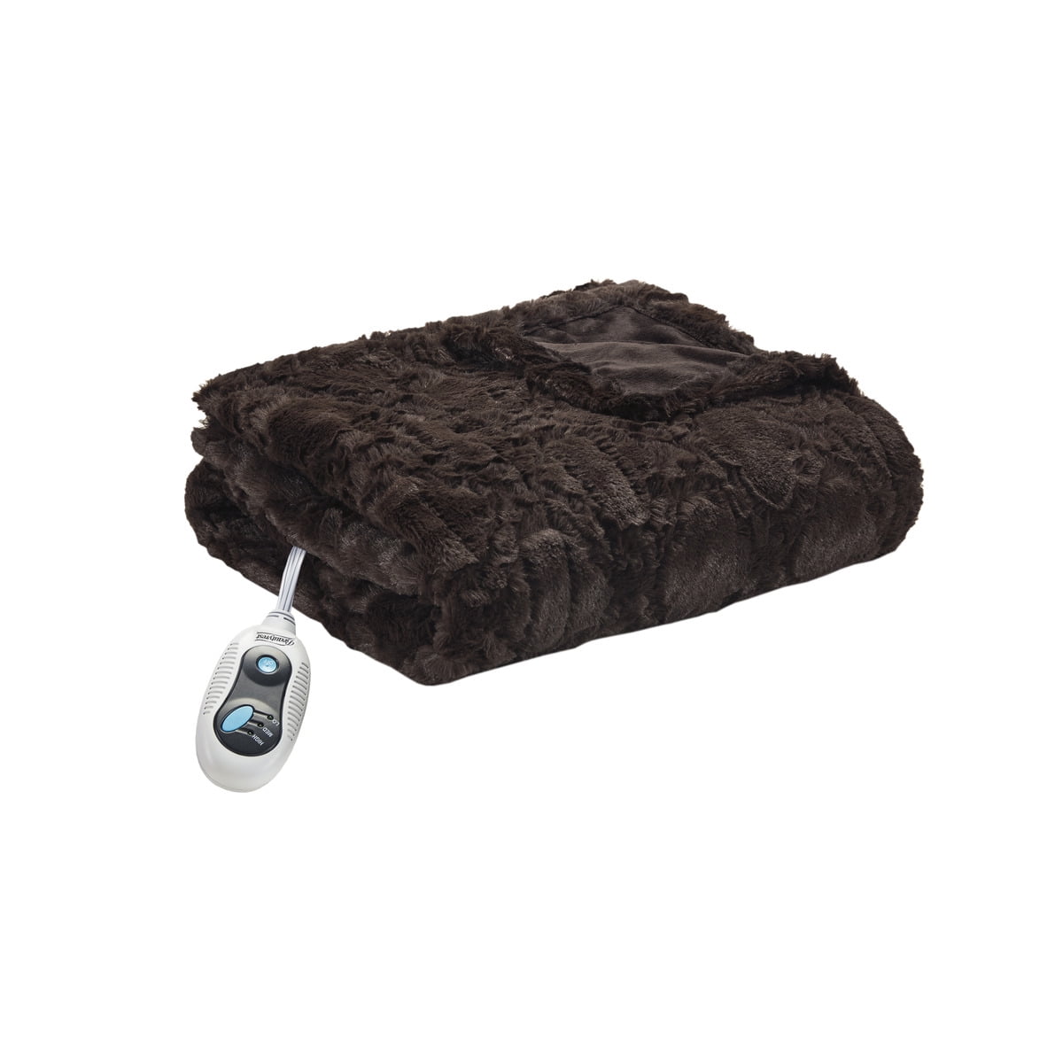 Beautyrest Electric Throw Heated Blanket Brushed Long Faux Fur
