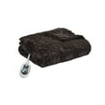 Beautyrest Electric Throw Heated Blanket Brushed Long Faux Fur Chocolate Oversized 50"x60