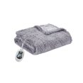 Beautyrest Electric Throw Heated Blanket Brushed Long Faux Fur Gray