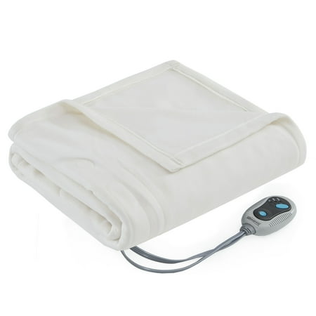 Beautyrest Fleece Electric Throw Heated Blanket Wrap with 3 Heating Levels Ivory 50"x60"