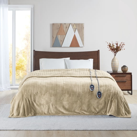 Beautyrest Heated Microlight to Berber Blanket in Tan Queen