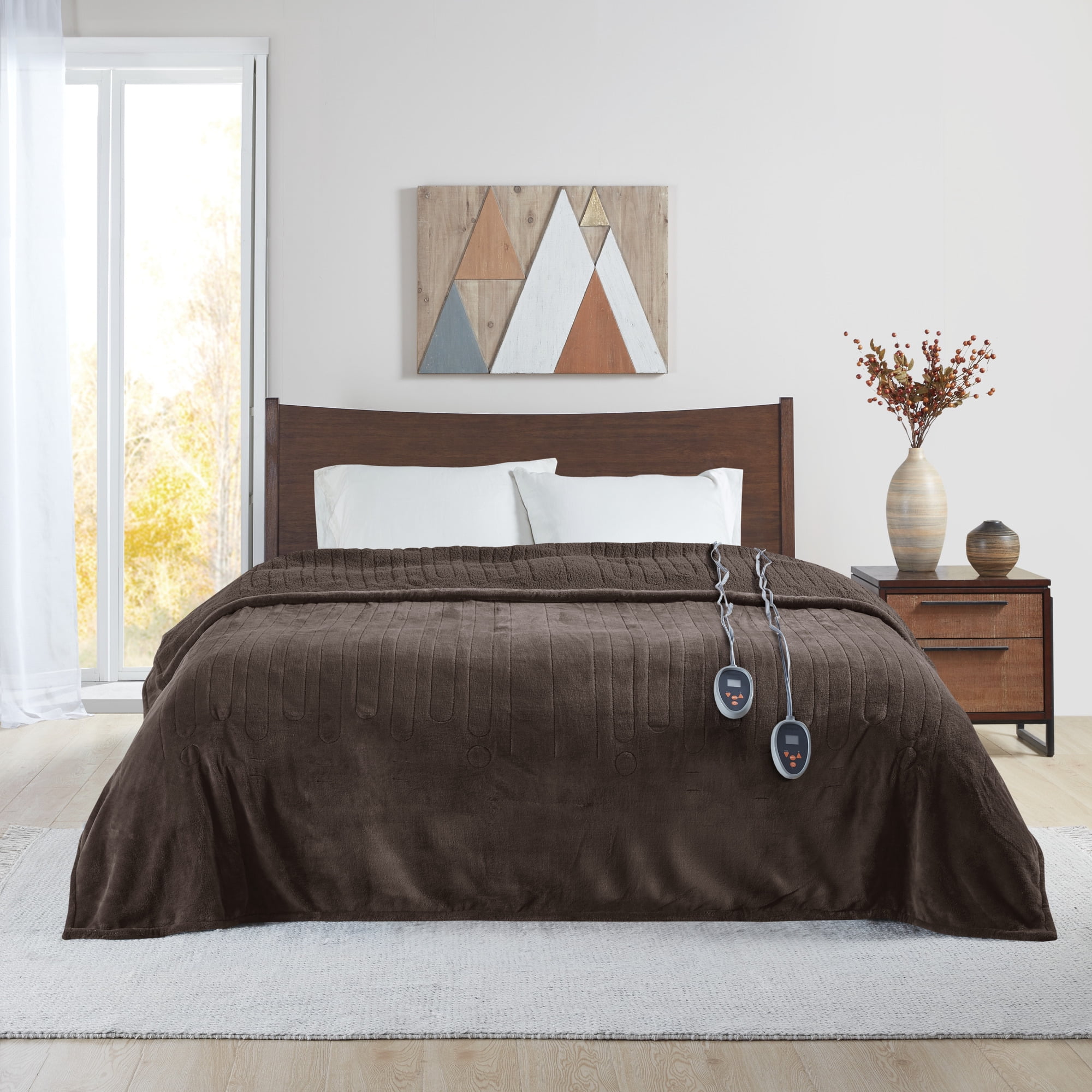 Beautyrest Heated Microlight to Berber Solid Blanket, Full, Chocolate