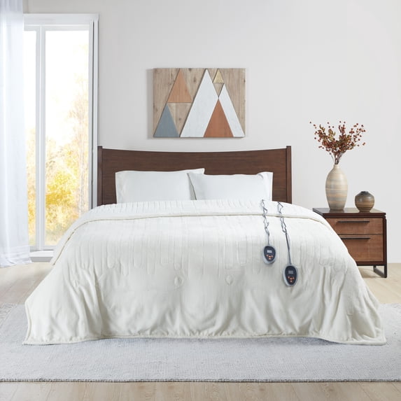 Beautyrest Heated Microlight to Berber Solid Blanket, Full, Ivory
