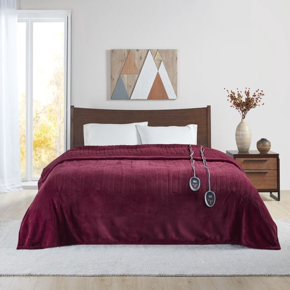 Beautyrest Heated Microlight to Berber Solid Blanket, Full, Red