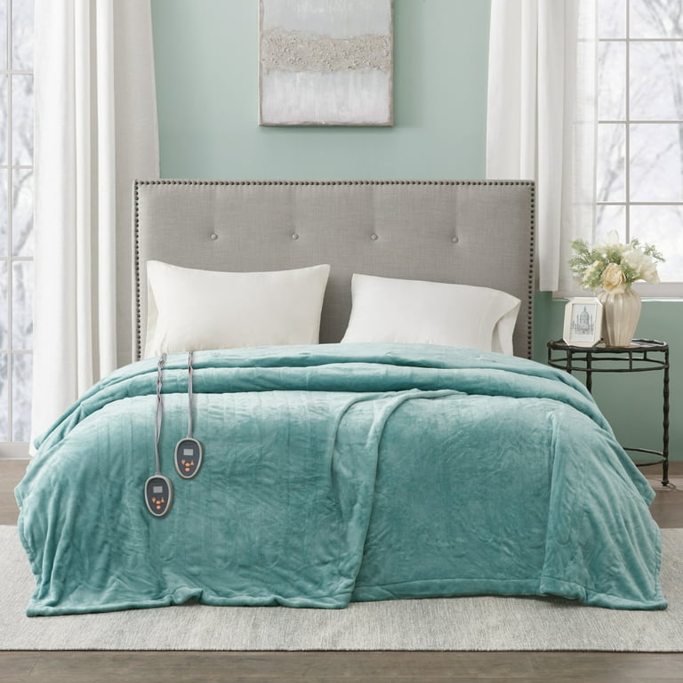 Beautyrest Heated Plush Solid Microlight Blanket King Aqua Walmart