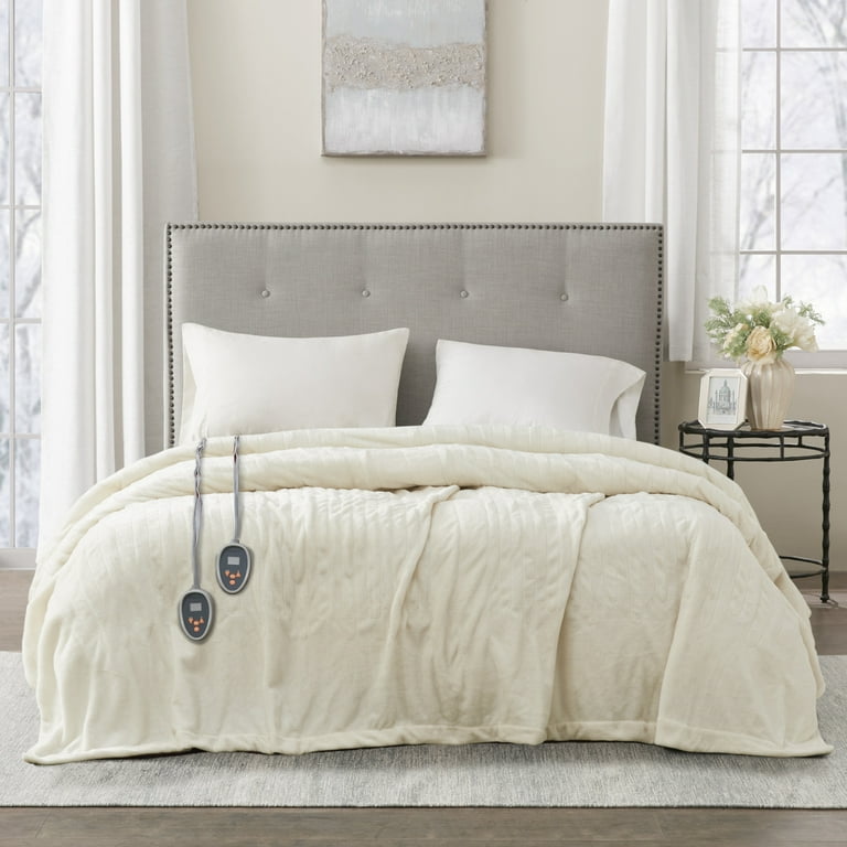 Beautyrest Heated Plush Solid Microlight Blanket Queen Ivory