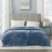 Beautyrest Heated Plush Solid Microlight Blanket, Queen, Sapphire Blue
