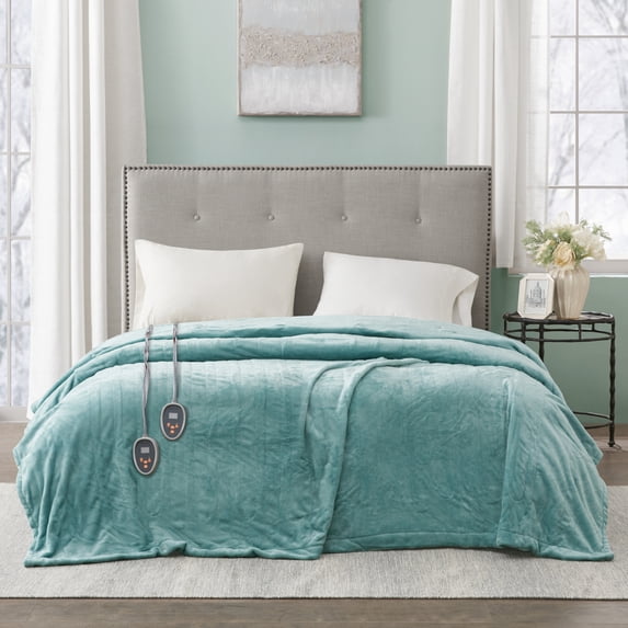 Beautyrest Heated Plush Solid Microlight Blanket, Twin, Aqua