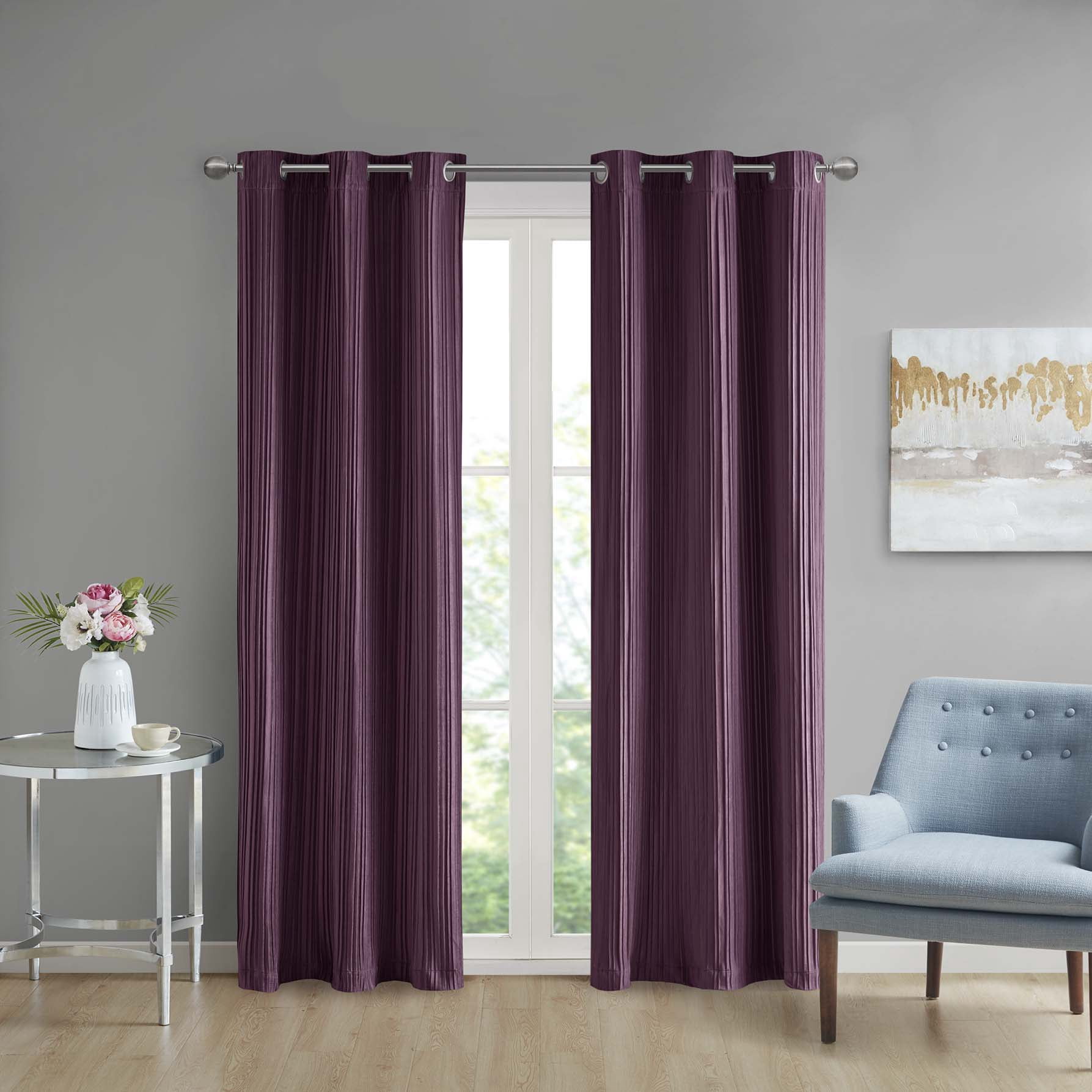 Beautyrest Jasper Plum Grommet Top Velvet Single Window Panel Curtain, 42” x 96”