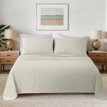 Beautyrest King Size Sheet Set, 100% Cotton Flannel Oversized Bed Sheets with Deep Pocket, Ivory