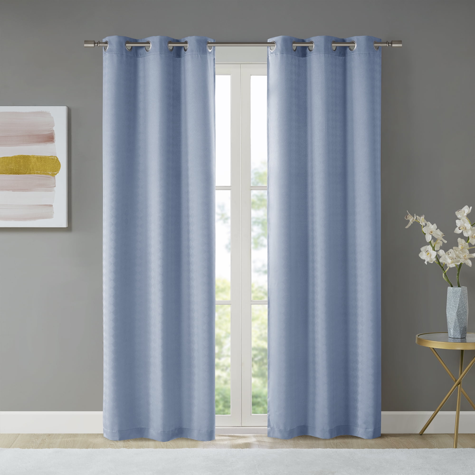 Beautyrest Lawson Grommet Top Blackout Window Curtain Pair Blue, Set of 2, 37x84 inch