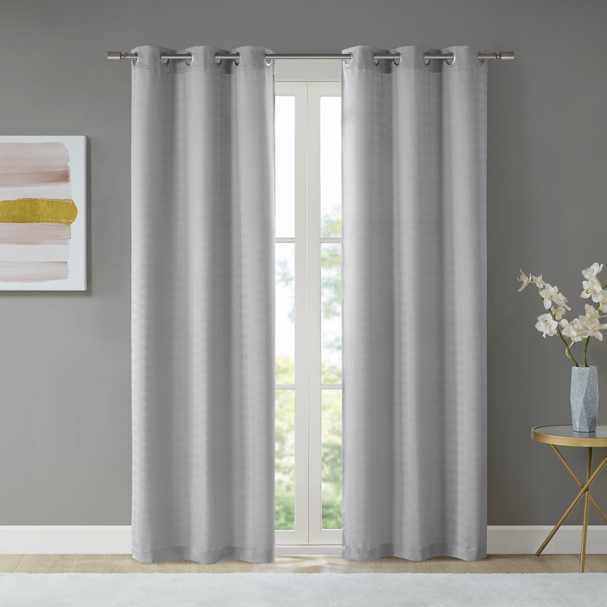 Beautyrest Lawson Grommet Top Blackout Window Curtain Pair Grey, Set of 2, 37x63 Inch