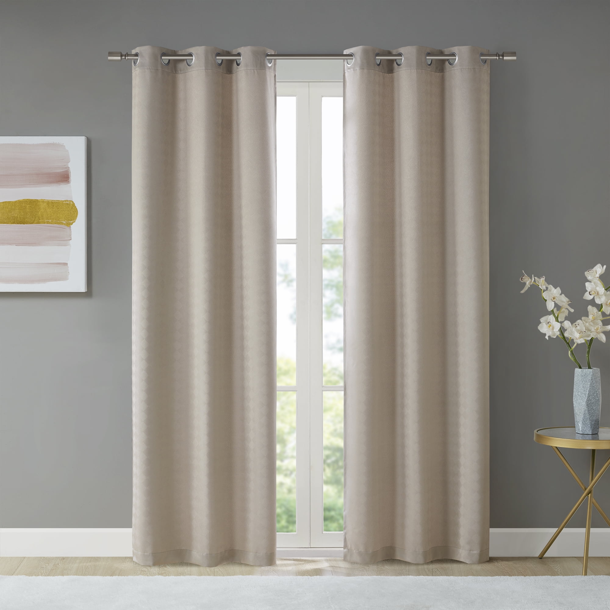 Beautyrest Lawson Grommet Top Blackout Window Curtain Pair Tan, Set of 2, 37x63 Inch