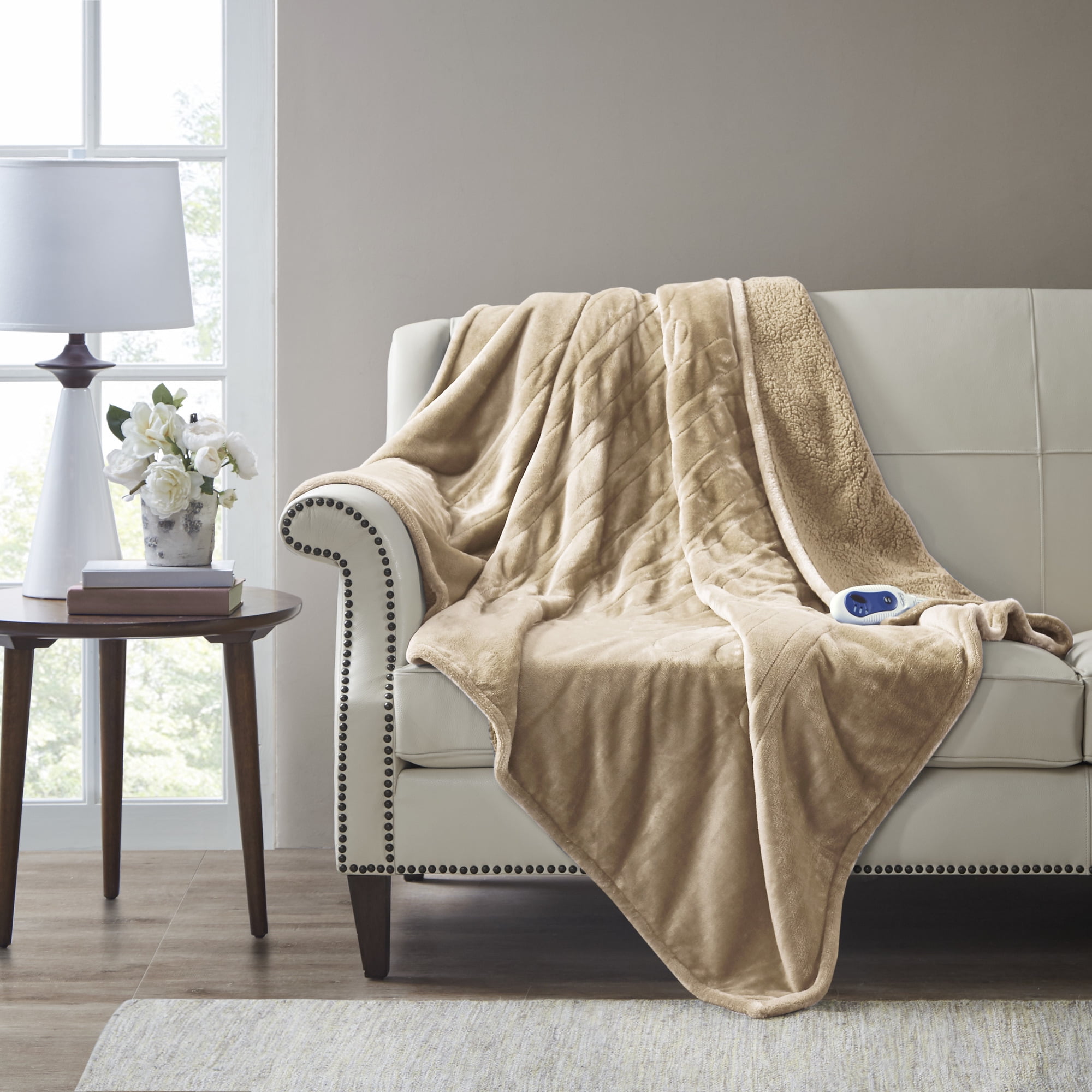 Beautyrest Heated Microlight to Berber Solid Throw, 60x70, Blue -  Walmart.com