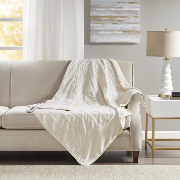 Beautyrest Plush Heated Solid Throw with Foot Pocket