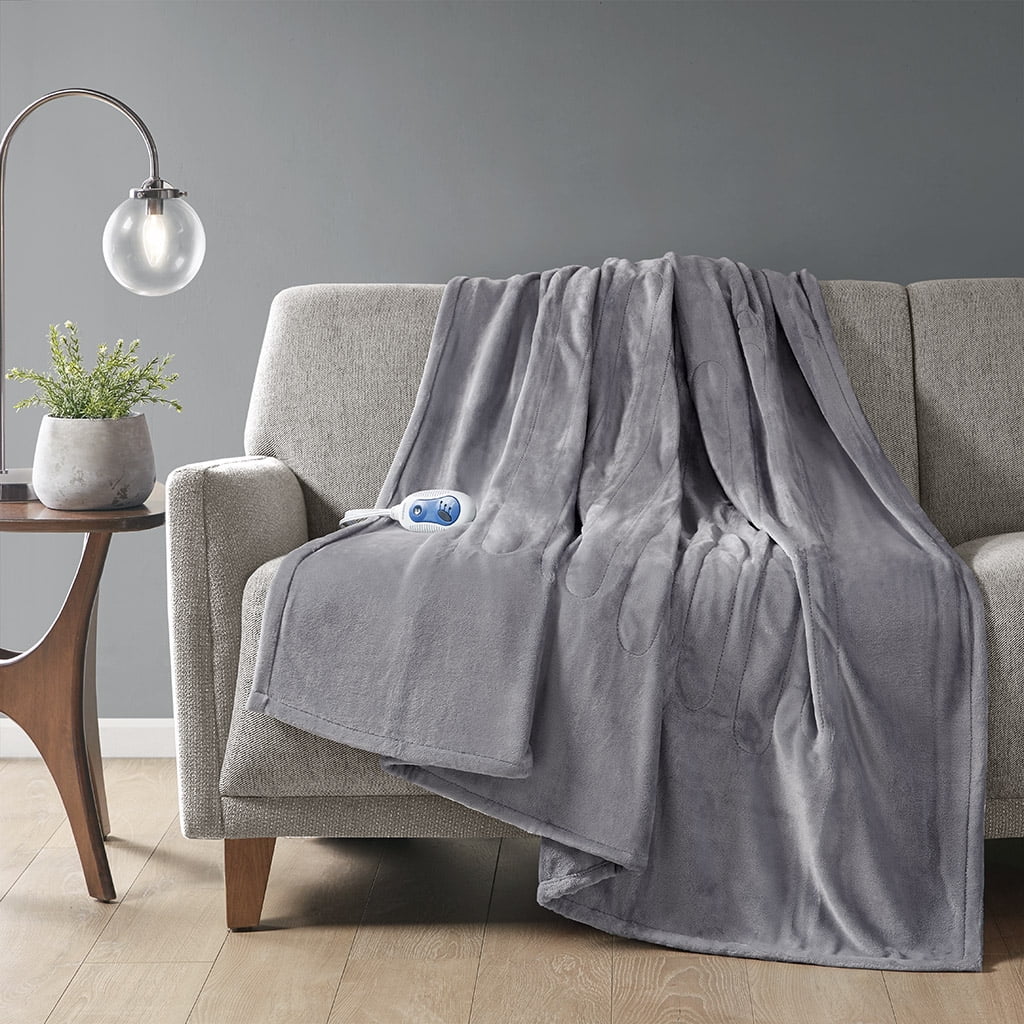 Gray Electric Knitted Plush Heated Blanket, 60" x 70"