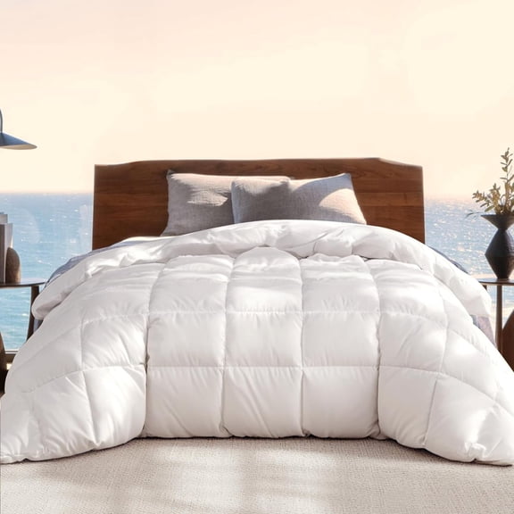 Beautyrest Queen Size White Goose Feather Down Fiber Comforter -100% Cotton Shell All Season Duvet Insert,Luxury Hotel Style Medium Weight Bed Comforter, White, (90" W X 90" L)