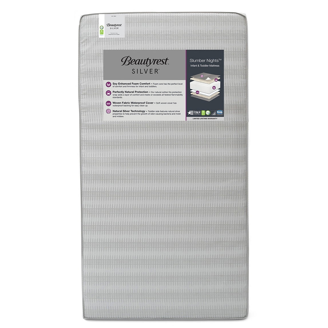 Beautyrest Silver Slumber Nights 2-Stage Antimicrobial Crib & Toddler Mattress, Soy Foam Core