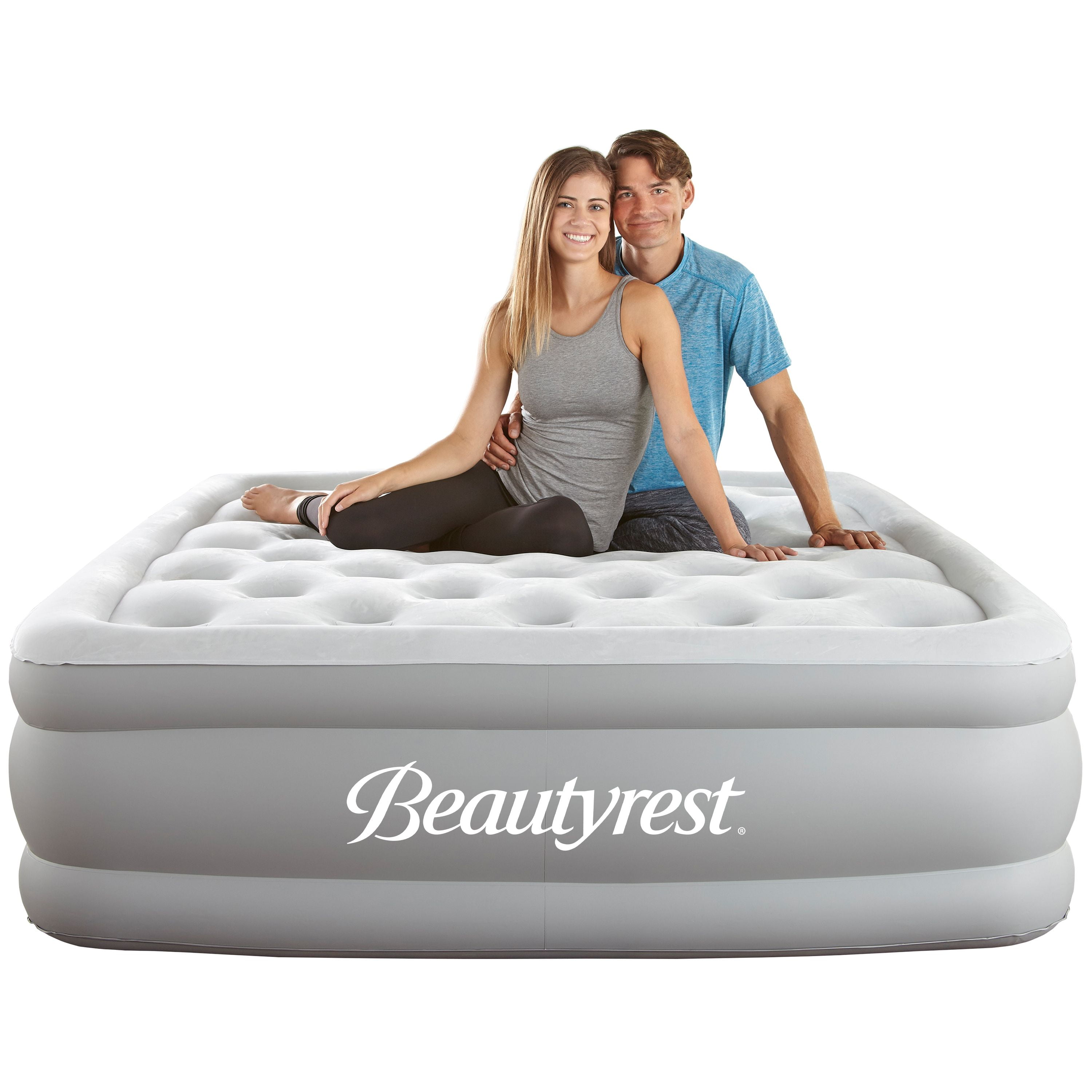Queen Size Gray Raised Inflatable Air Mattress with Pump