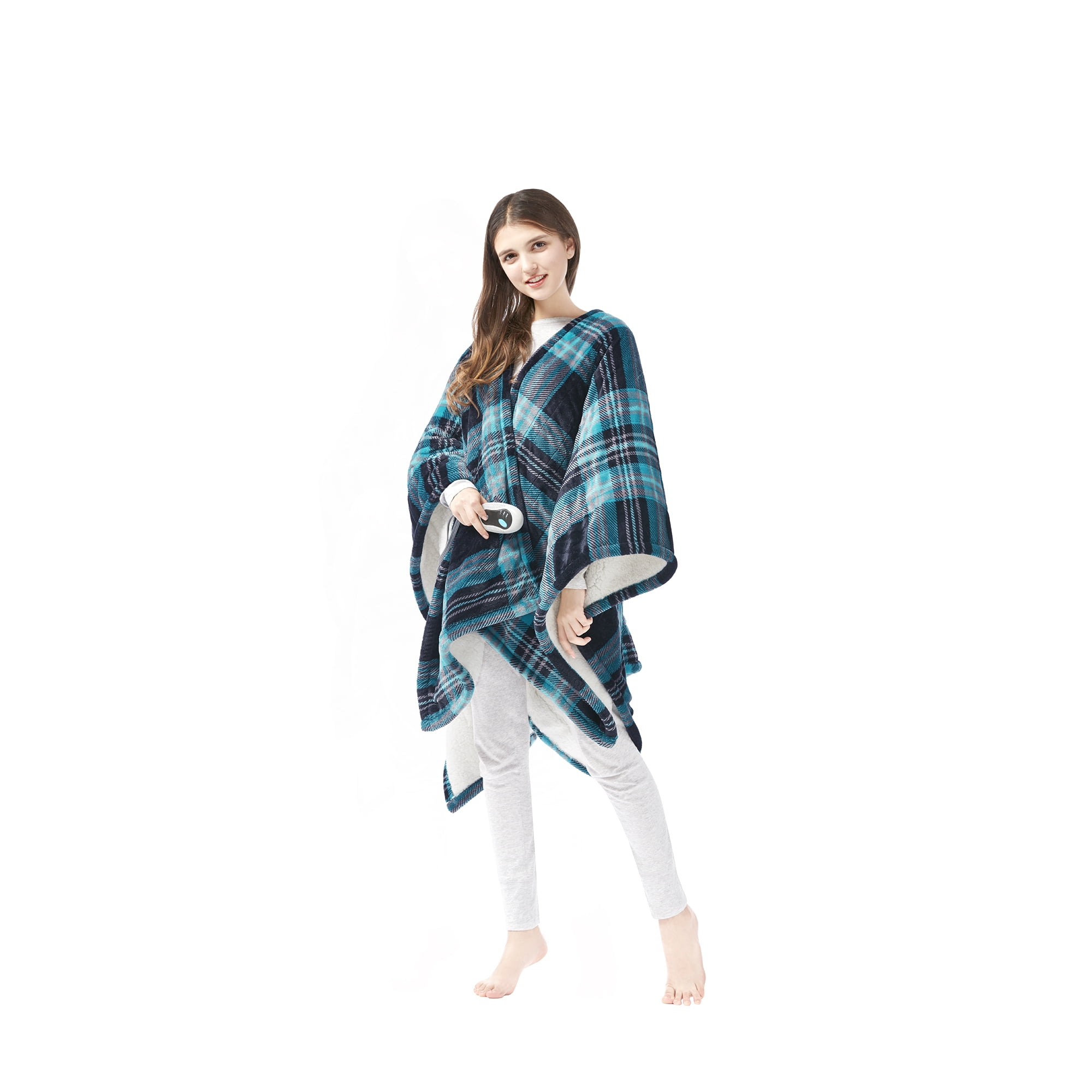 Beautyrest Soft Sherpa Fleece Electric Heated Blanket Wrap with Auto  Shutoff , 50 x 64, Aqua Plaid - Walmart.com