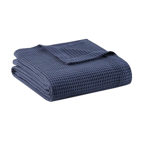 Beautyrest Waffle Weave 90x90" Contemporary Cotton Blanket in Indigo Blue