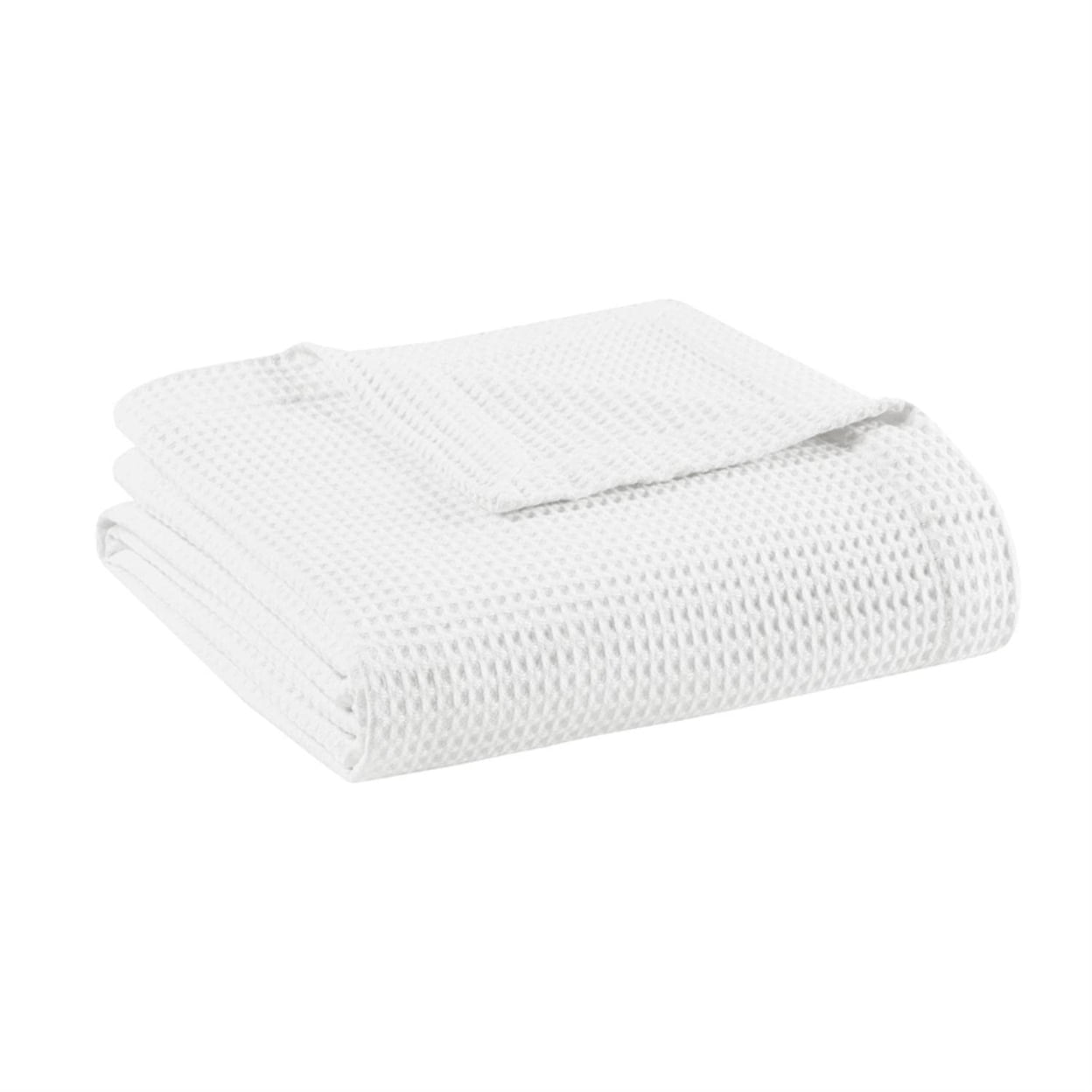 King-Sized White Waffle Weave Cotton Comfort Blanket