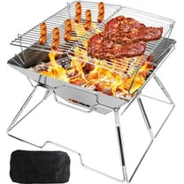 Beautysureup Charcoal Campfire Grill, Camping Fire Pit, Folding Portable BBQ Grill, Stainless Steel Barbecue Stove for Home Party Outdoor Camping Picnic