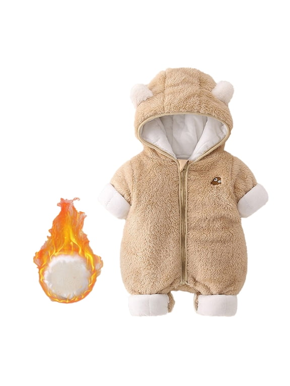 0-24 Months Baby Boys Girls Winter Warm Ear Hooded Romper Jumpsuit Jacket Overcoat Newborn Thick Down Coat