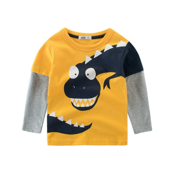 Beautyzll 1-9T Kids Boys Long Sleeve Crewneck T-Shirts Shirt Baby Toddler Basic T Shirt Tops Cartoon Cotton Tees