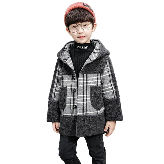 Beautyzll 2-14Y Toddler Baby Boys Winter Coat Kids Plaid Double Breasted over Coats Long Jackets for