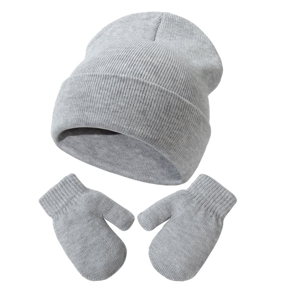 Beautyzll 2PCS Toddler Boys Hat Glove Set Infant Baby Girls Winter Hats Warm Knitted Beanie Mittens Gloves,Size 0-5Y