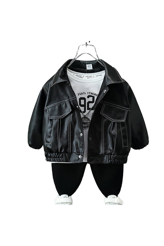 Kids Boys Leather Outerwear Coats Toddler Baby Fall Spring Casual Jacket 1-12Y