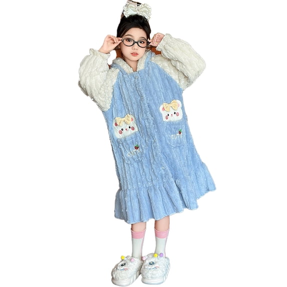 Beautyzll Kids Girls Fleece Hooded Bathrobe Soft Cozy Long Robes Warm Long-Length Pajamas with Hoods 6-16T
