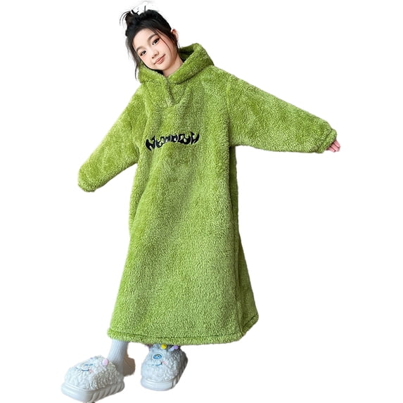 Beautyzll Kids Girls Fleece Hooded Bathrobe Soft Cozy Long Robes Warm Long-Length Pajamas with Hoods S/M/L