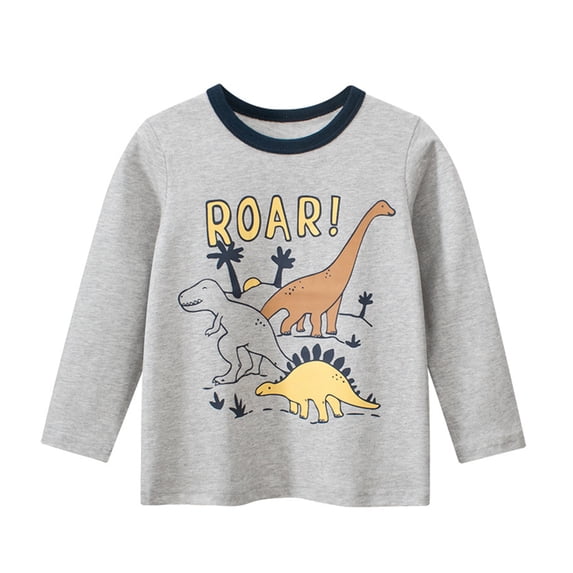 Beautyzll Kids Toddler Boys Long Sleeve Dinosaur T-Shirts Baby Crewneck Shirt Basic T Shirt Tops Cartoon Cotton Tees 1-9T