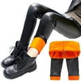 thumbnail image 1 of Beautyzll Kids Toddler Winter Fall Leather Leggings Pants for Girls 1-15T Solid Color Thick Fleece Pants Baby Lined Faux Leather Trouser, 1 of 8