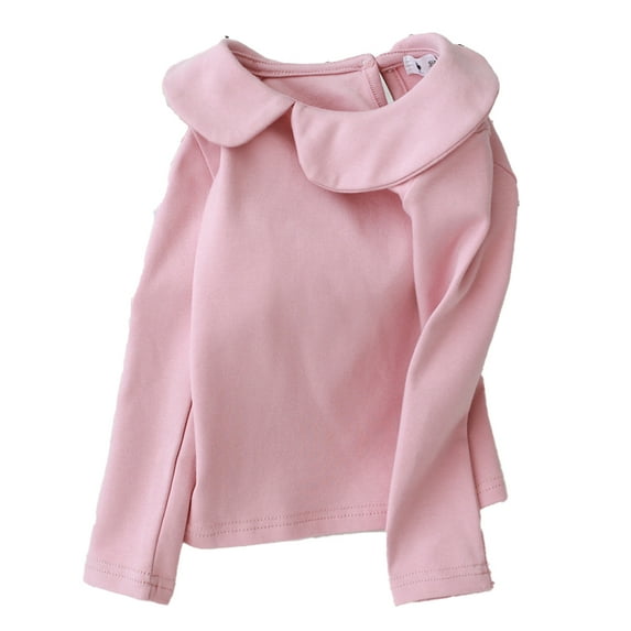 Beautyzll Toddler Baby Girls Long Sleeve Lapel Shirt Solid Color 100% Cotton Tees Shirt Kids Super Soft Cotton T Shirts 1-8T