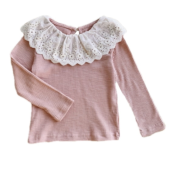 Beautyzll Toddler Baby Girls Long Sleeve Lapel Shirts 2-8T Kids Soft Basic Cotton T-Shirts Top Solid Color Layering Tees