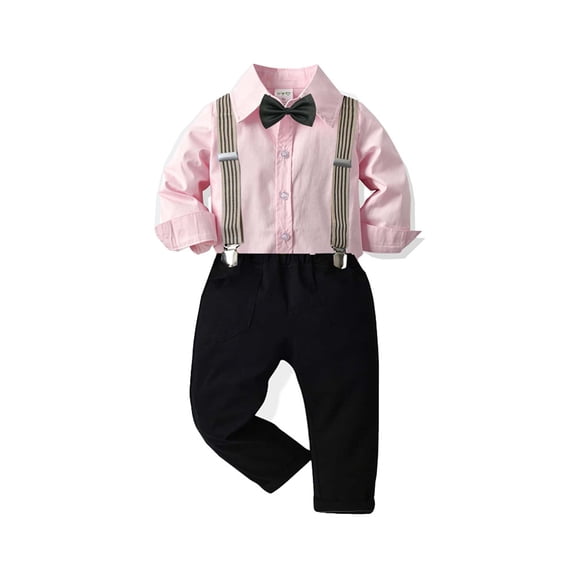 Beautyzll Toddler Kids Boys Gentleman Suits Outfits,Baby Long Sleeve Shirt Party Clothes Set+ Suspender Pants +Bow Tie 1-6Y