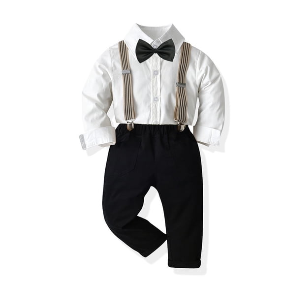 Beautyzll Toddler Kids Boys Gentleman Suits Outfits,Baby Long Sleeve Shirt Party Clothes Set+ Suspender Pants +Bow Tie 1-6Y