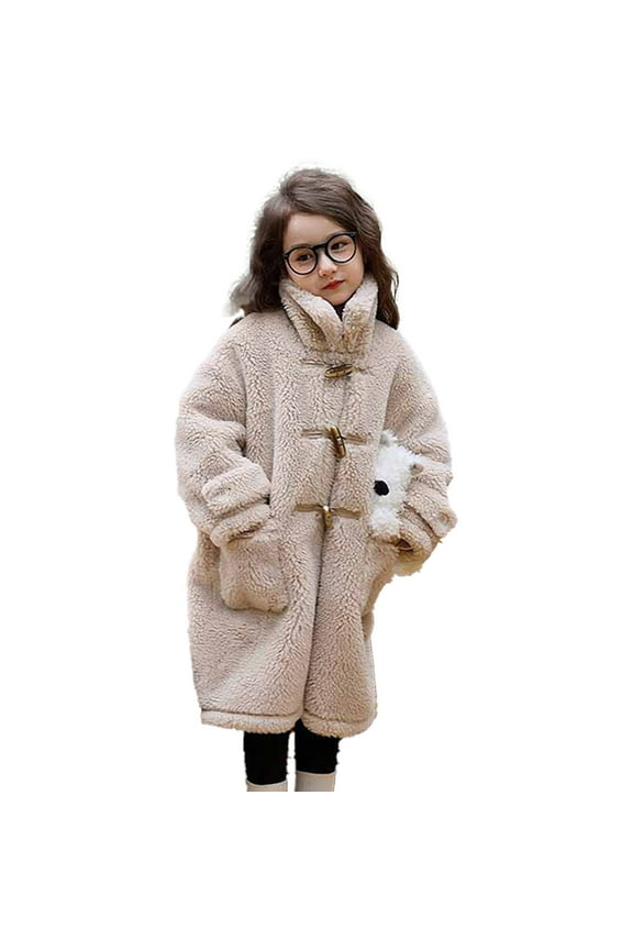 Toddler Kids Girls Solid Wool Toggle Coat Jacket Winter Hooded Thicken Outwear 2-7Y