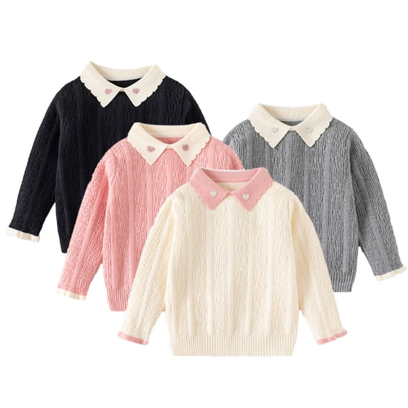 Beautyzll Toddler Knit Sweater for Girls 4-10T Kids Long Sleeve Pullover Cotton Sweaters