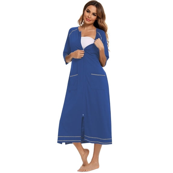Beautyzll Womens Solid Color Cotton Nightgowns Fall Sleepwear Pajama Dress Nightshirt Soft Bathrobe Dress Long Sleeve Sleep Shirts S-2XL