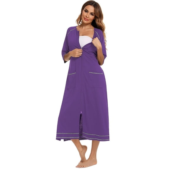 Beautyzll Womens Solid Color Cotton Nightgowns Fall Sleepwear Pajama Dress Nightshirt Soft Bathrobe Dress Long Sleeve Sleep Shirts S-2XL