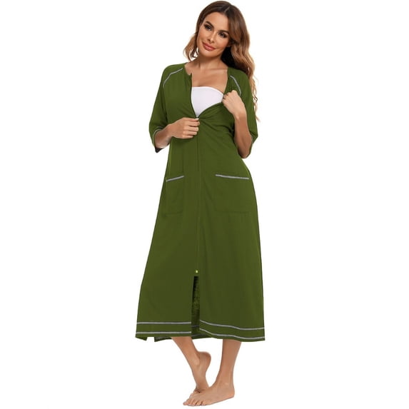 Beautyzll Womens Solid Color Cotton Nightgowns Fall Sleepwear Pajama Dress Nightshirt Soft Bathrobe Dress Long Sleeve Sleep Shirts S-2XL