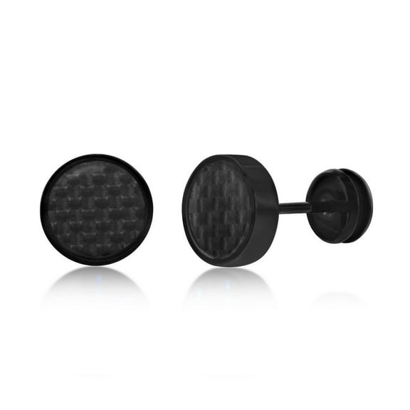 Beaux Bijoux 10MM Men's Black Carbon Fiber Earrings - Stainless Steel Stud Earrings - Unique Gifts for Men